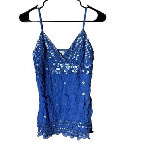 Vintage Y2K Women Babydoll Top Cami Large Fairycore Whimsical Coquette Sequins